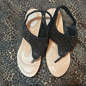 Italina Black Rhinestone Sandals